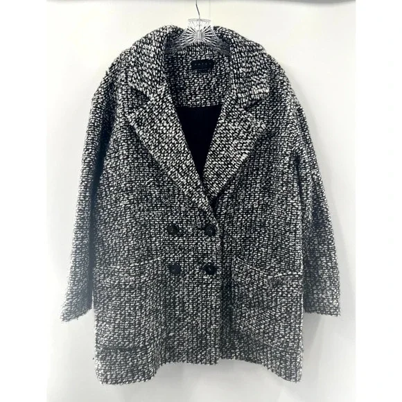 Hatch Maternity Black White Boucle Long Sleeve Double Breasted Jacket Coat 6/8 - Picture 1 of 6